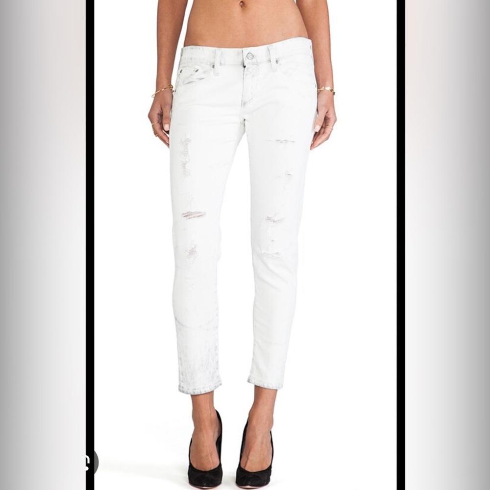 AG Adriano Goldschmied Nikki Cream & Gray Distressed Skinny Jeans